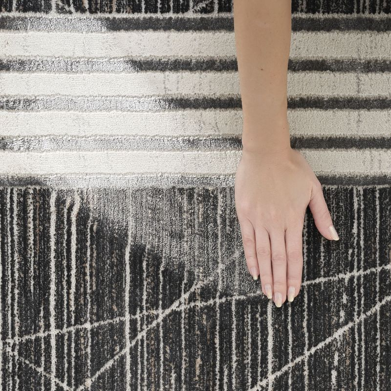 Nourison Desire Modern Art Deco Bordered Indoor Area Rug Charcoal Silver 9' x 12'