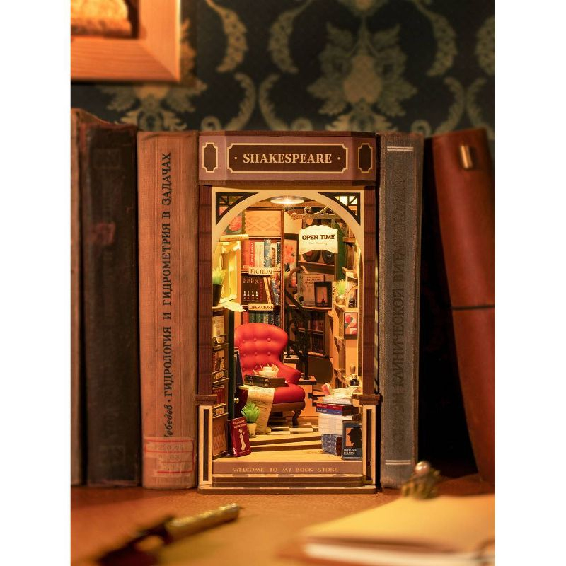 Hands Craft DIY Miniature House Kit Bookstore: Art & Craft Activity, Wood & Paper, Ages 14+, Requires 2 AAA Batteries