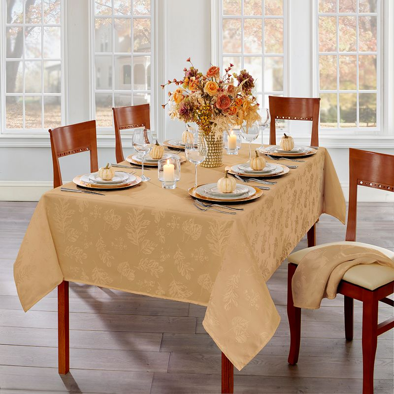 Elegant Woven Leaves Jacquard Damask Napkin, Set of 8 - 17" x 17" - Gold - Elrene Home Fashions