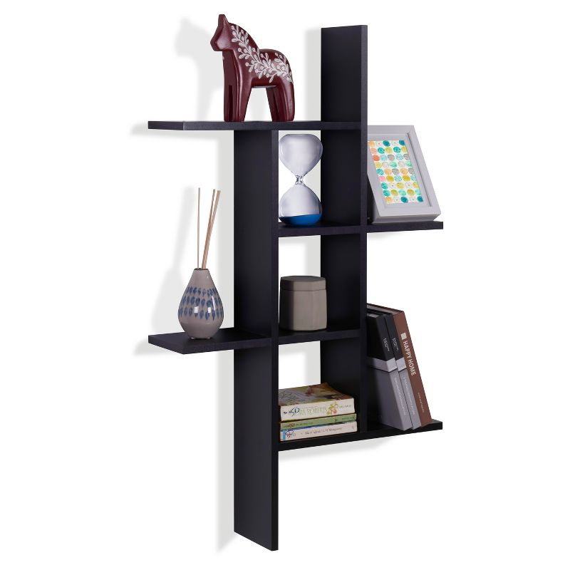 Danya B. 40" x 24" Cantilever Wall Shelf Black: Modern Laminated MDF, 4-Tier Storage, Includes Mounting Hardware