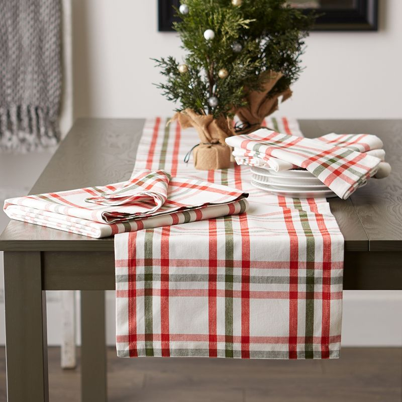 Design Imports  Christmas Nutcracker Plaid Table Runner, Red/Green, 14X108"