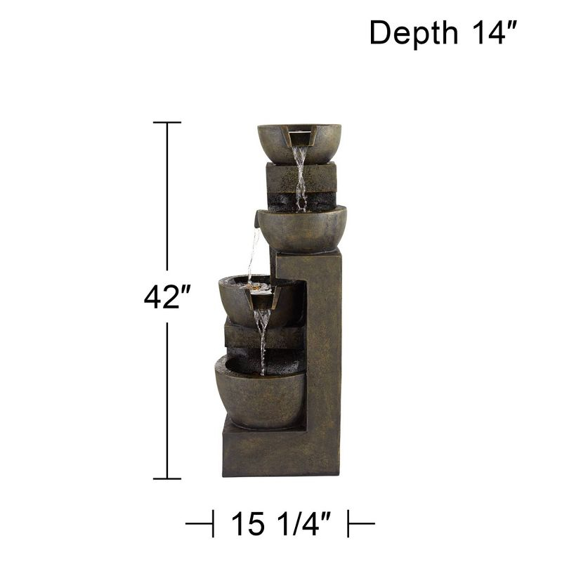John Timberland Outdoor Floor Water Fountain with Light LED 41 1/2" High Cascading Bowls for Yard Garden Patio Deck Home