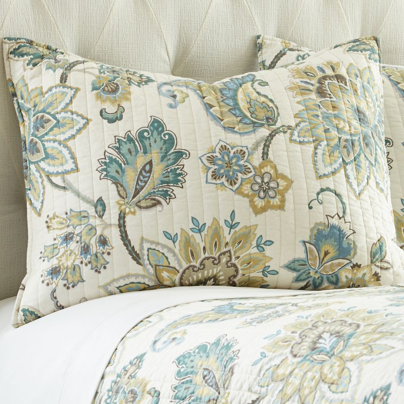 Palladium Grey Floral Quilt Set - One Twin/Twin XL Quilt and One Standard Sham Teal - Levtex Home