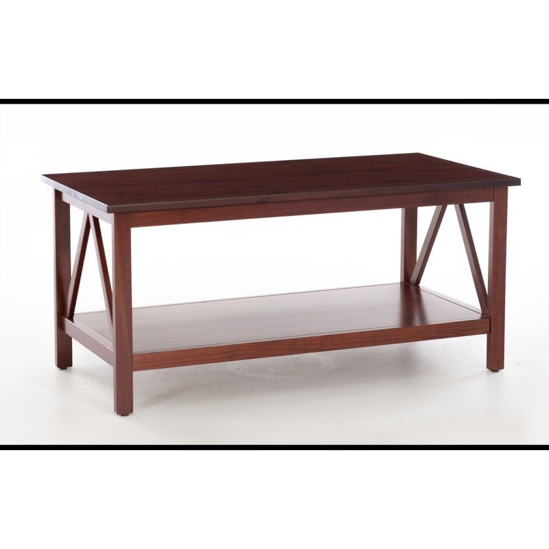44" Titian Transitional Solid Wood Coffee Cocktail Table Rustic Brown - Linon: Durable, Antique Tobacco Finish, Spacious Shelf
