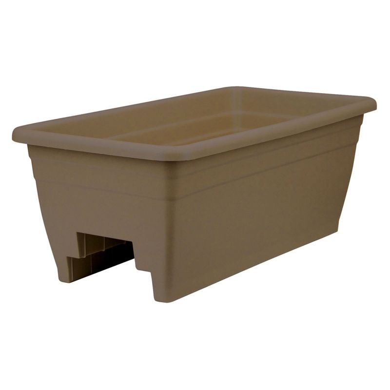 The HC Companies 24 Inch Wide Heavy Duty Plastic Deck Rail Mounted Garden Flower Planter Boxes with Removable Drainage Plugs, 4 Pack, Chocolate