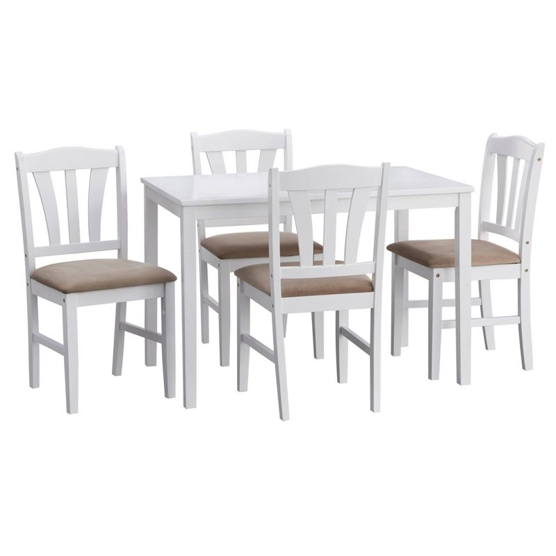 Buylateral 5pc Metropolitan Dining Set White: Rubberwood Frame, Padded Microfiber Seats, Non-Extension Table