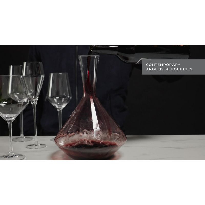 Viski Raye Bordeaux Wine Glasses & Decanter Set - Premium Crystal Clear Glass, Modern, Stemmed, Flat Bottom, Red Wine Gift - Set of 3