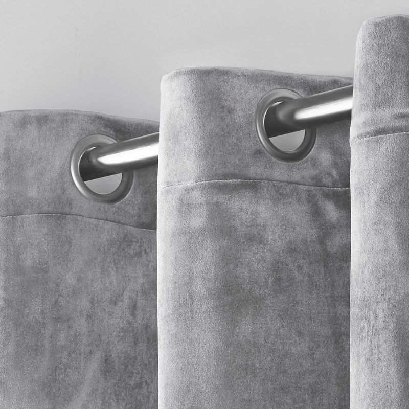 Set of 2 96"x54" Velvet Heavyweight Grommet Top Window Curtain Panel Gray: Light Filtering, Polyester, Exclusive Home