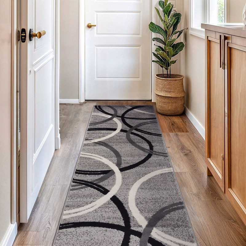 World Rug Gallery Contemporary Abstract Circles Design Area Rug - GRAY 2'7"x6'