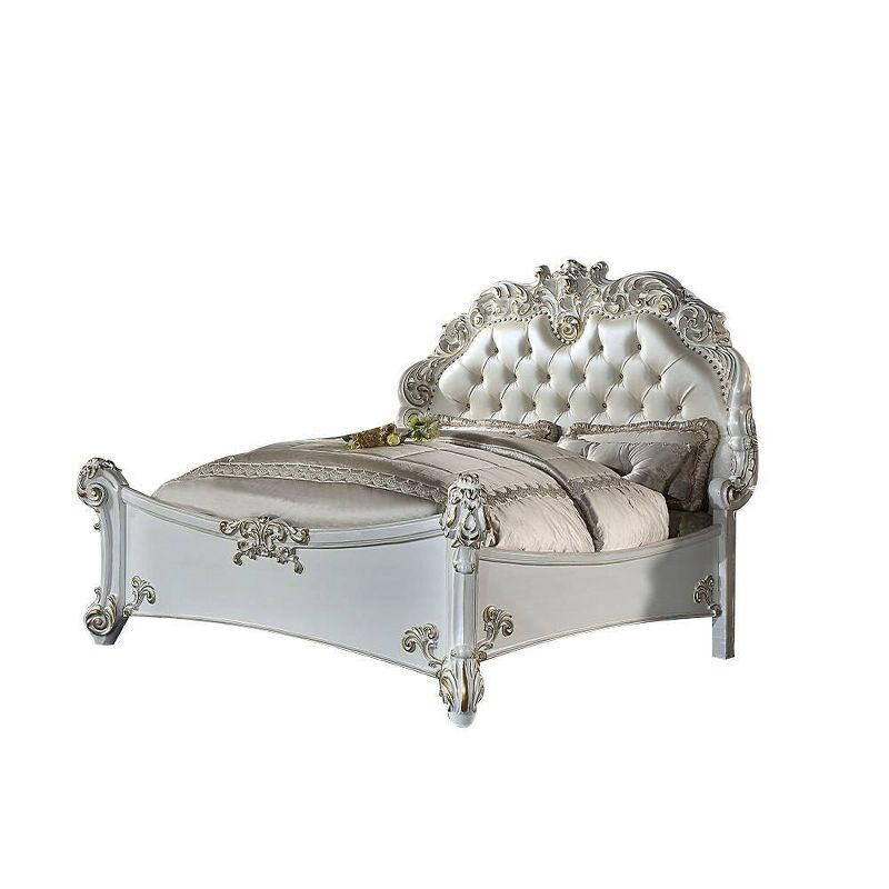 94" Queen Bed Vendome Synthetic Leather, Carved Wood Detail - Acme Furniture
