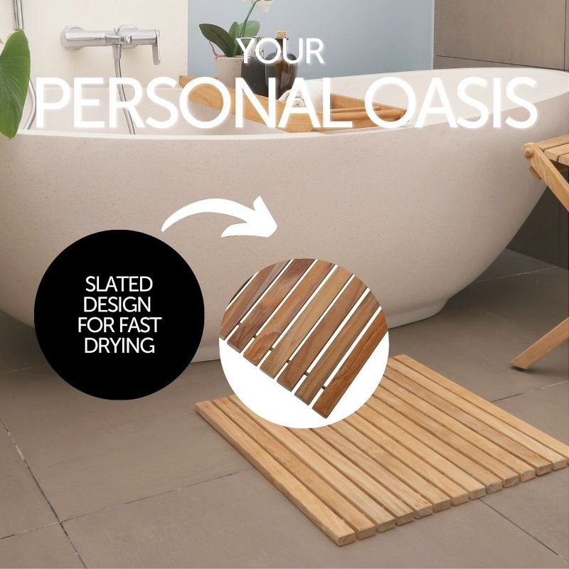 Nordic Teak 19.6" x 19.6" Oiled Shower and Bath String Mat - Brown