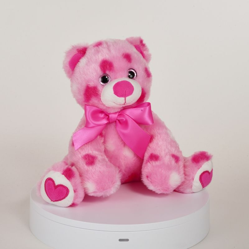 Bearington Pink Plush Stuffed Animal Teddy Bear with Hearts, 8.5 inches