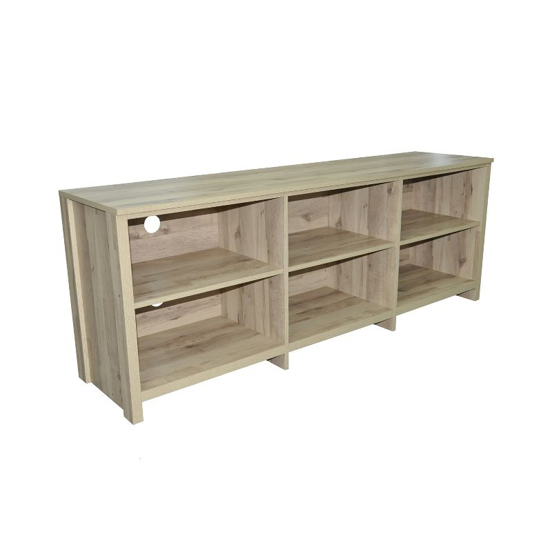 AndMakers 65 in. Modern Oak TV Stand For TVs Up To 62" With 6 Open Shelves, Modern Entertainment Center With Storage, TV Console Table