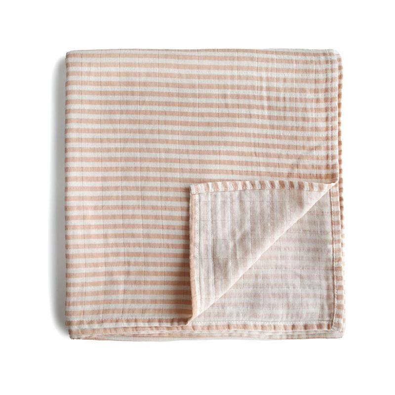 Organic Cotton Muslin Swaddle Blanket Natural Stripe One Size