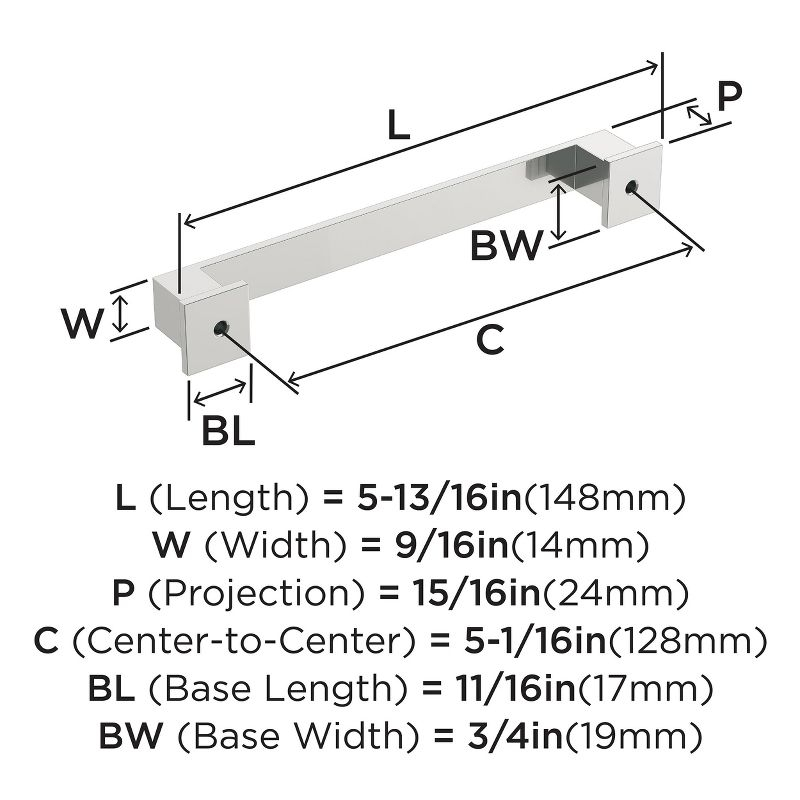 Amerock Appoint 5-1/16 inch (128mm) Center-to-Center Polished Chrome Cabinet Pull