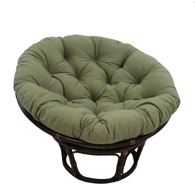42" Rattan Papasan Chair with Solid Twill Cushion Sage - International Caravan: Handmade, Walnut Finish, Comfy