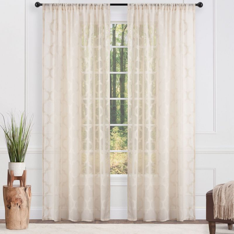 Chanasya 2pk Quatrefoil Voile Sheer Window Curtain Panels - Set of 2 - 52 x 63 Inches Long - Beige