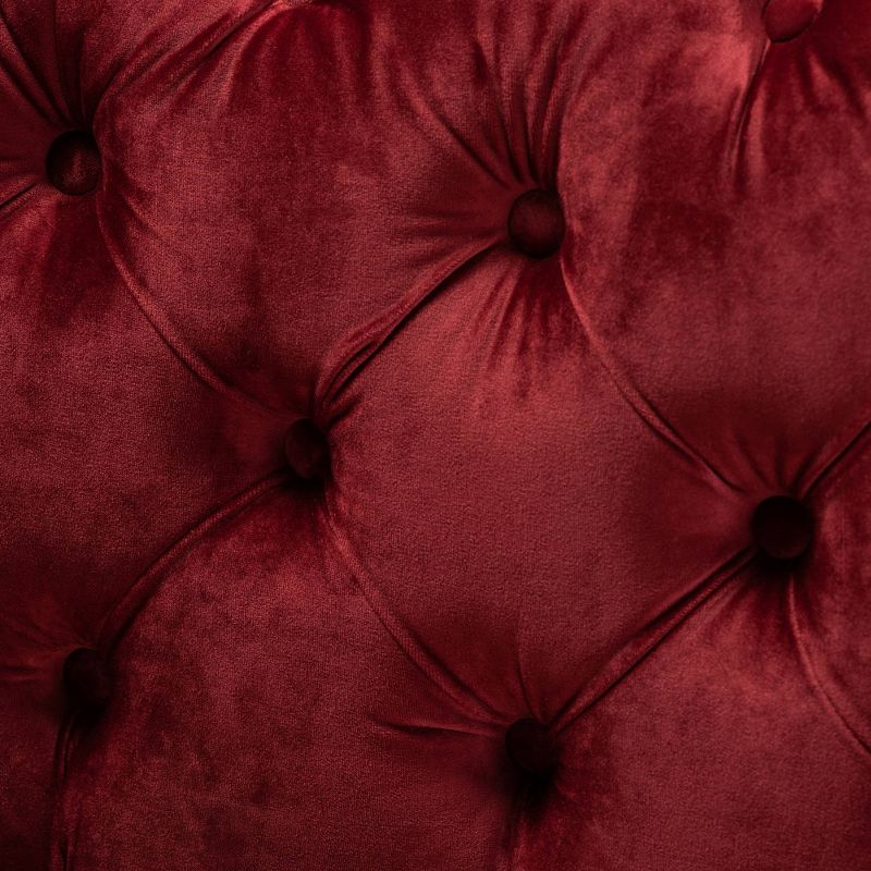Avara Velvet Button Tufted Bench Ottoman Red - Baxton Studio: Gold Legs, Plywood Frame, Luxurious Bedroom Furniture