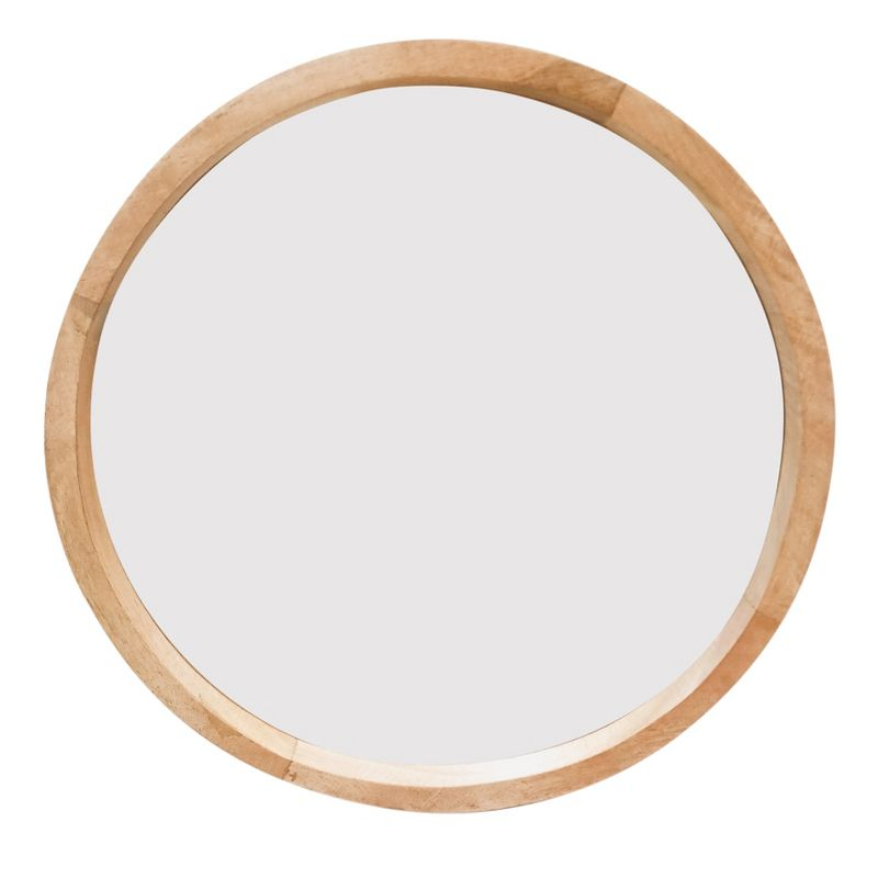 SAGEBROOK HOME 24" Round Mirror Brown: Acacia Wood Frame, Contemporary Wall Decor, UL Listed