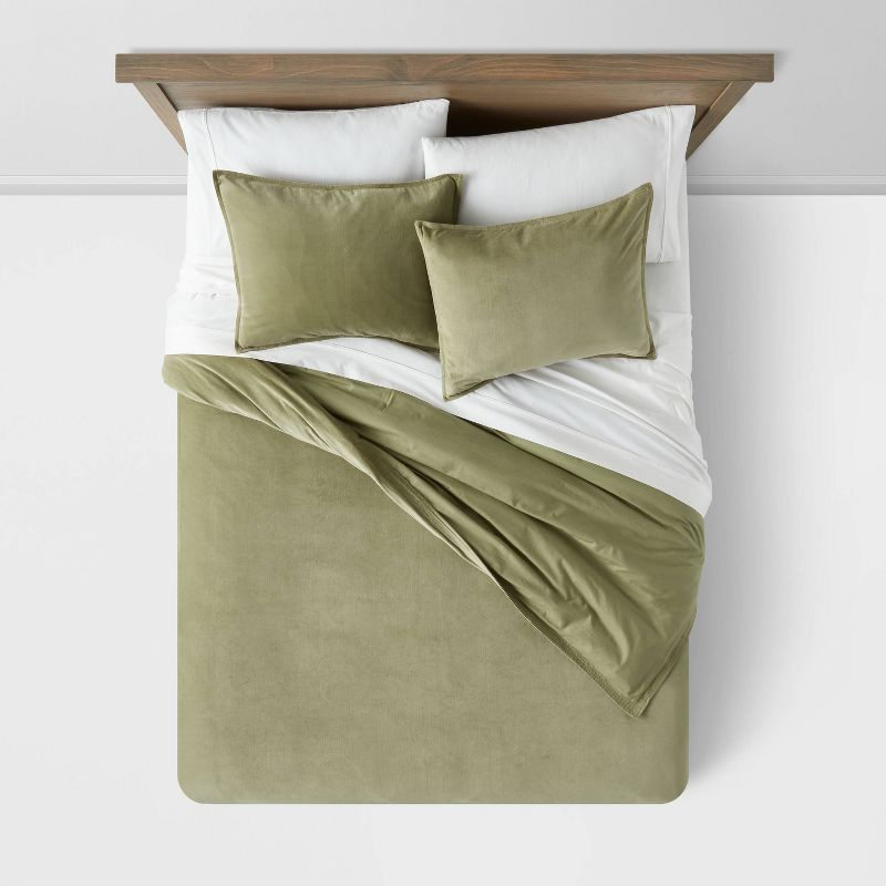 Full/Queen Cotton Velvet Duvet Cover and Sham Set Green - Threshold™: OEKO-TEX Certified, Machine Washable