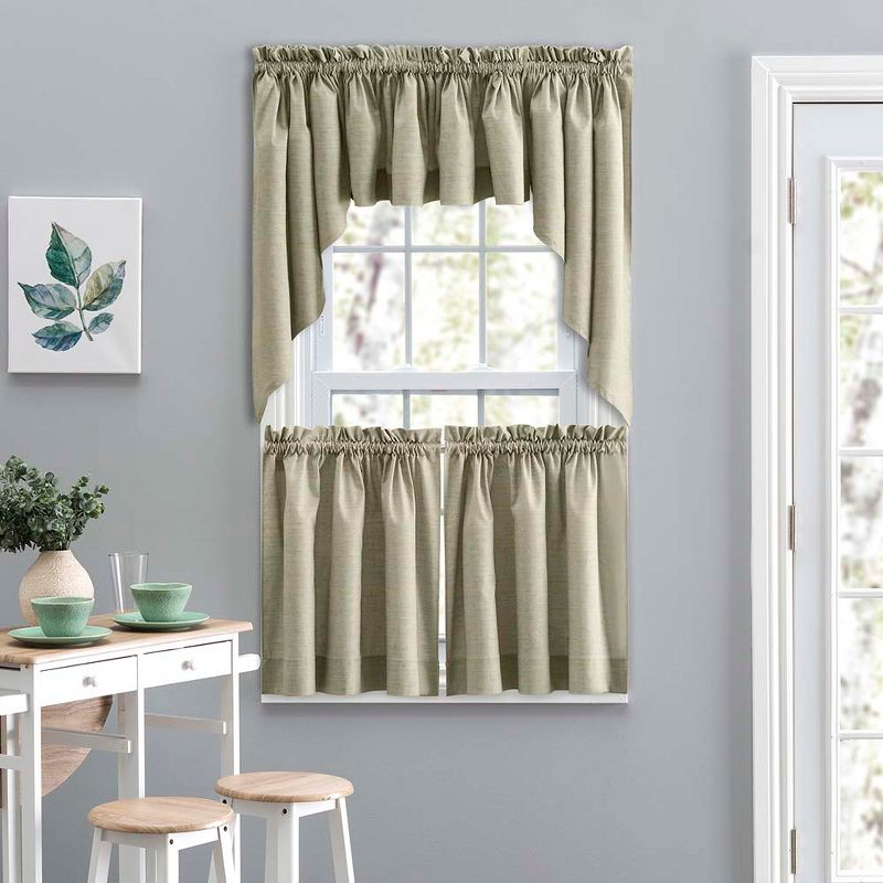 Ellis Curtain Lisa Solid Poly Cotton Duck Fabric Tailored Tiers 56"x24" for Living Rooms and Dining Rooms Mist