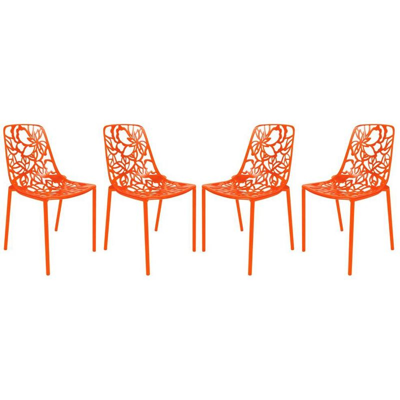 LeisureMod Devon Modern Aluminum Outdoor Stackable Dining Chair Set of 4, Orange