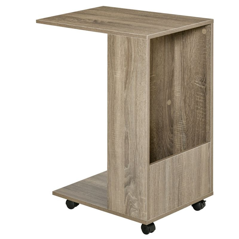 HOMCOM C-Shaped Sofa Side Table Mobile End Table with Storage and Wheels for Living Room, Bedroom, Office