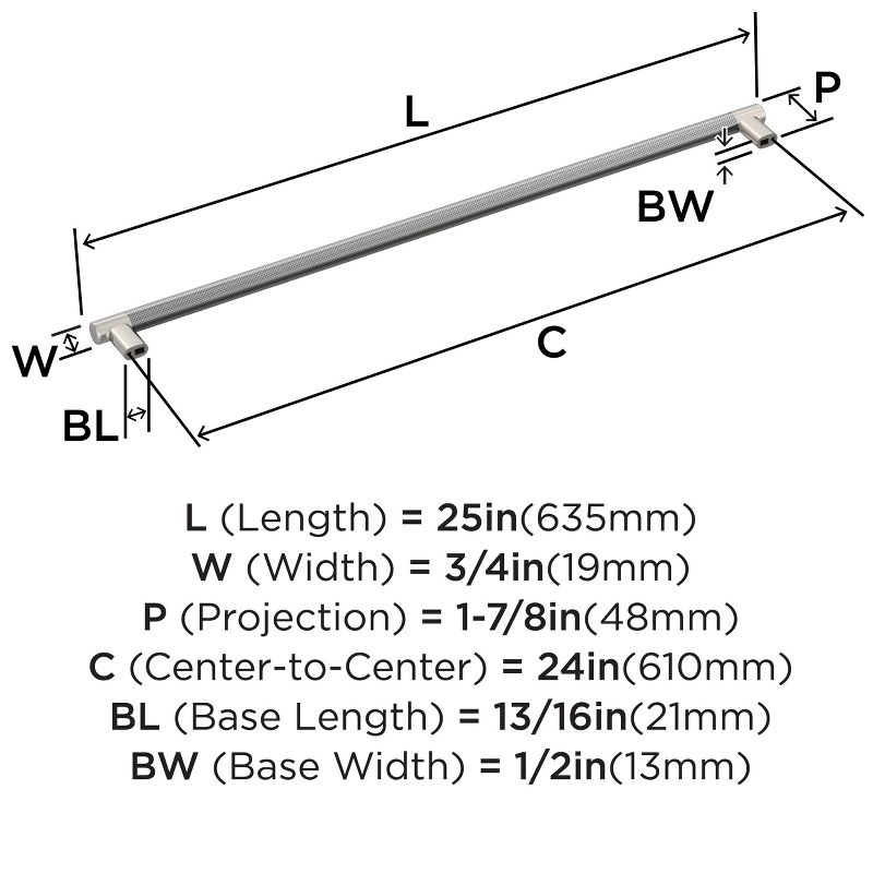 Amerock Esquire 24 inch (610mm) Center-to-Center Polished Nickel/Stainless Steel Appliance Pull