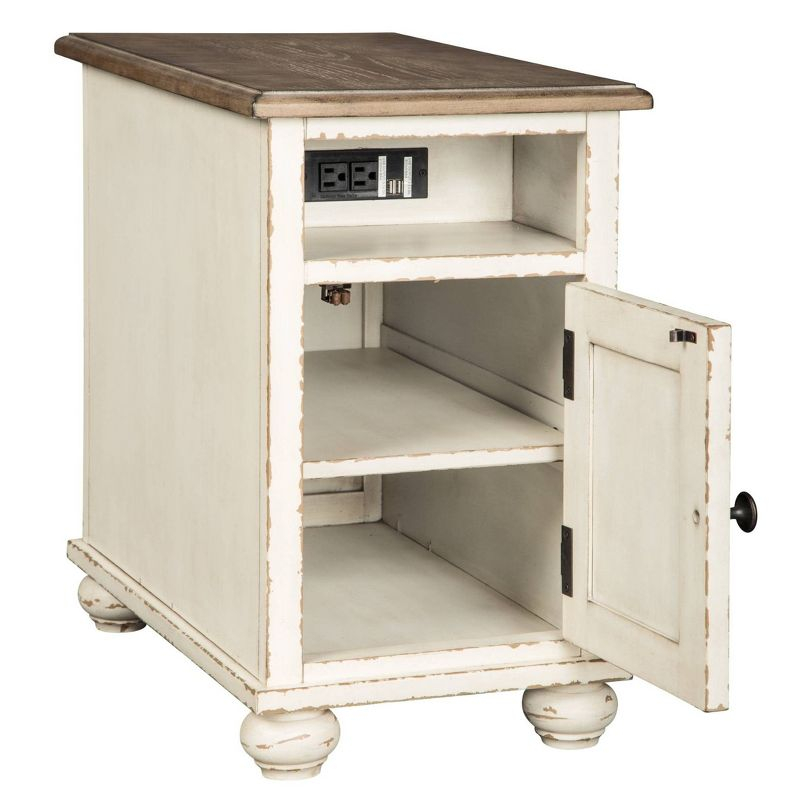 Realyn Chairside End Table White/Brown - Signature Design by Ashley: Cottage Style, Power Outlets, USB Ports