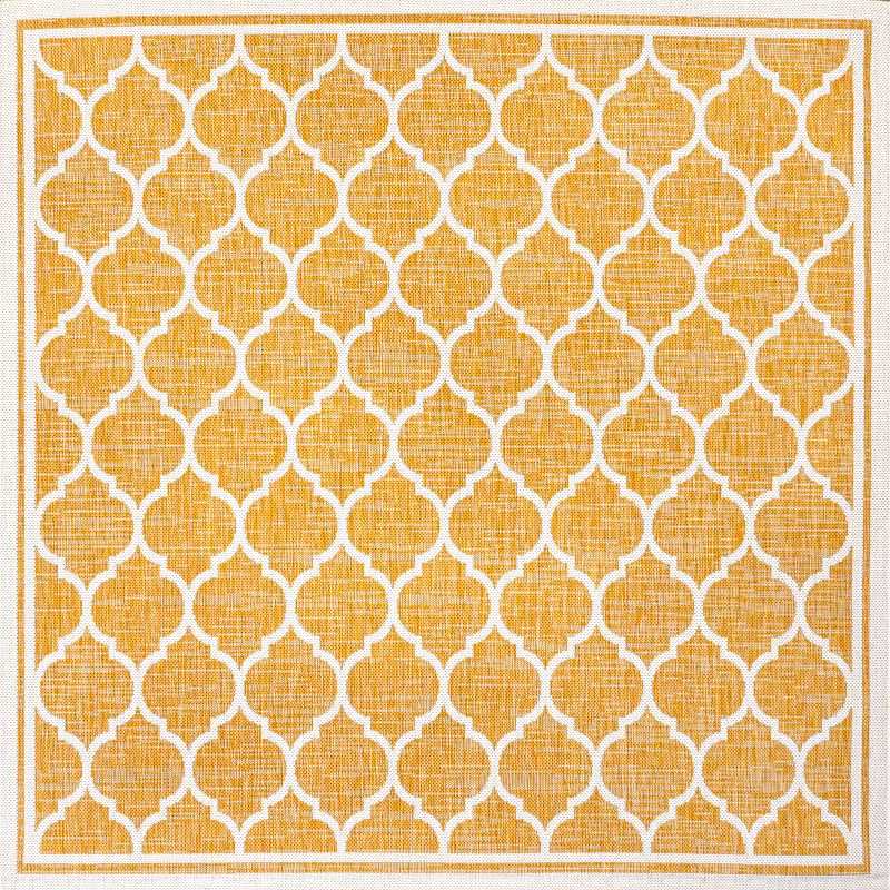 5' x 5' Trebol Moroccan Trellis Textured Weave Indoor/Outdoor Area Rug, Yellow/Cream - JONATHAN Y