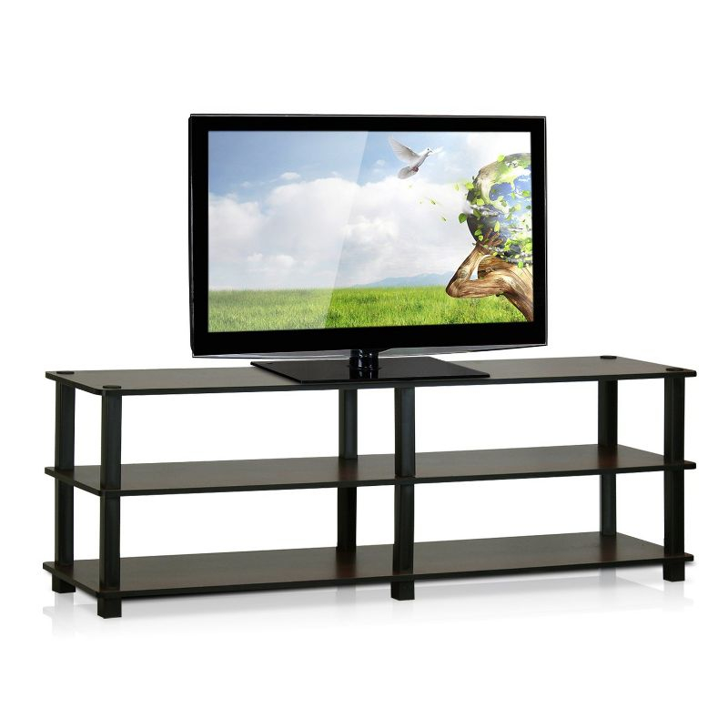 Furinno Modern 3-Tier TV Stand Console Table Media Entertainment Center w/Open Storage Shelf,Dark Brown/Black