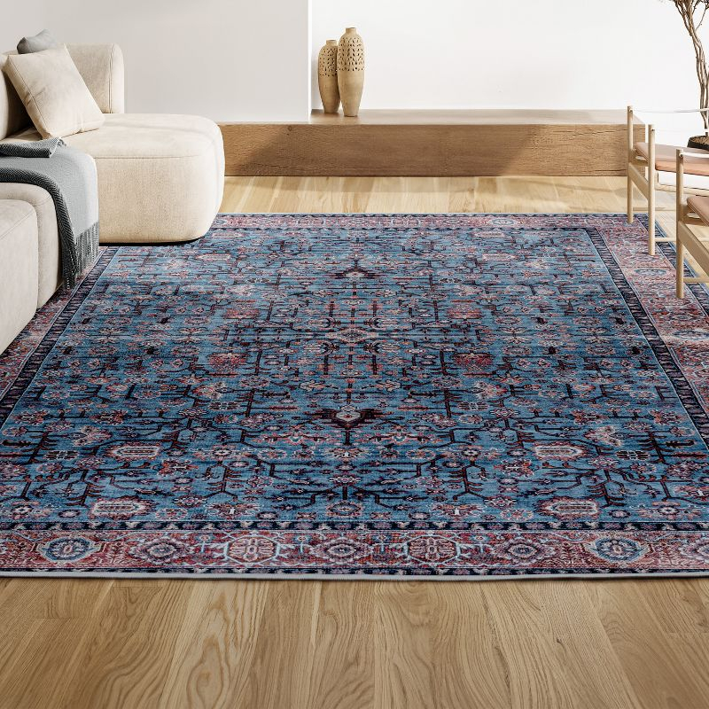 Kemer All-Over Persian Machine-Washable Blue/Red/Brown 3 ft. x 5 ft. Area Rug - JONATHAN Y