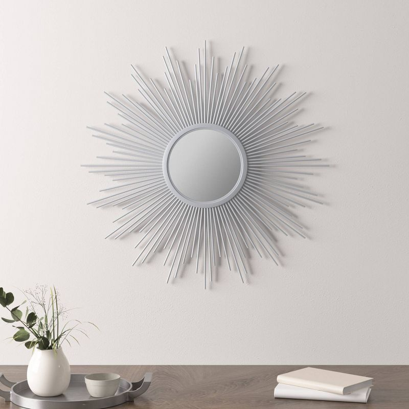 29.5" Round Dia Fiore Sunburst Decorative Wall Mirror Silver - Madison Park: Chic Luxe Metallic Flair