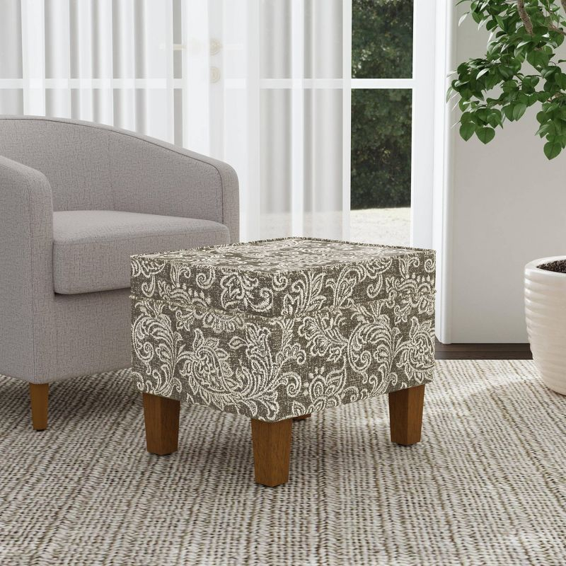 HomePop Medium Storage Ottoman Brown : Upholstered Footstool, Floral Pattern, Hardwood Frame