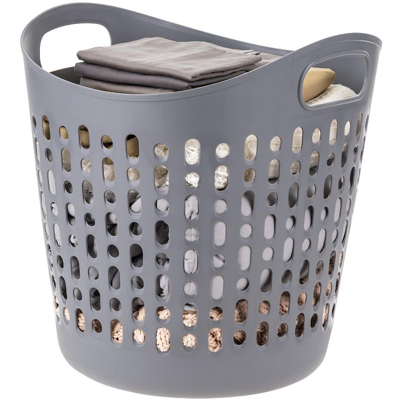 IRIS 3Pack Laundry Basket 40L Durable and Flexible, Portable Round Bin, 1.15 Bushel Hamper for Storage with Ventilation Holes for Closet Dorm, Gray