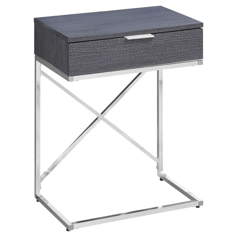 Monarch Specialties Accent Table Side End Nightstand Lamp Storage Drawer Living Room Bedroom Metal Laminate Grey Chrome Contemporary Modern