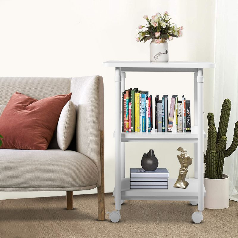 Tangkula 3-Tier Adjustable Rolling Under Desk Printer Cart with 3 Storage Shelves Printer Stand for home office White