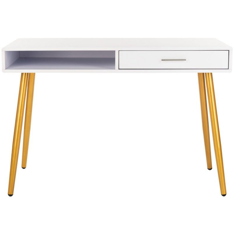 Jorja 1 Drawer 1 Shelf Desk - DSK2200 - White/Gold - Safavieh