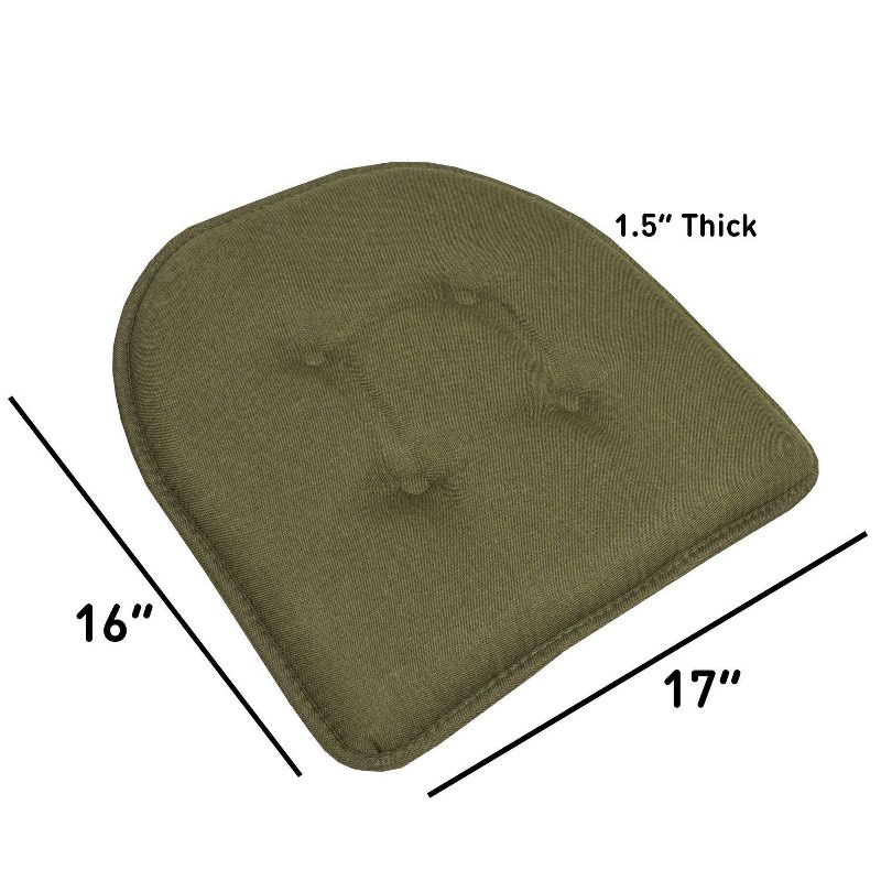 Solid Color U Shaped Memory Foam 17" x 16" Chair Cushions, Army Green, 4 Pack