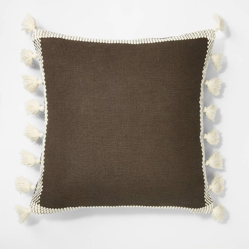 Oversize Woven Frame Square Throw Pillow with Side Tassels - Threshold™ designed with Studio McGee: Cotton, Indoor Decorative Cushion
