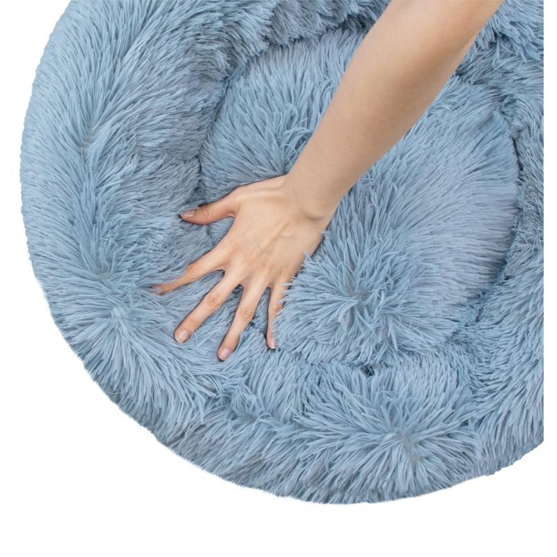 PetAmi Calming Dog Bed for Puppy Cat Kitten, Round Washable Pet Bed, Anti Anxiety Cuddler, Fluffy Plush Circular Donut Bed (Dusty Blue, Small - 23")