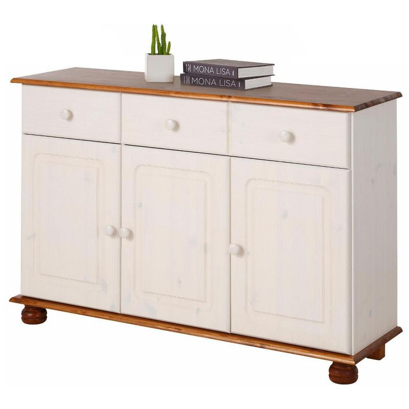 RealRooms Chester Sideboard with 3 Drawers and 2 Cabinets, White and Honey