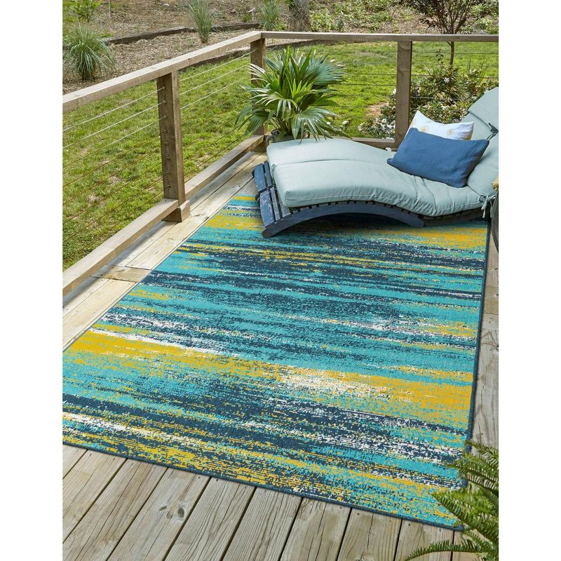 Unique Loom Outdoor Coastal Collection Area Rug - Ombre (6' 1" x 9' Rectangle Multi.Blue/Yellow)