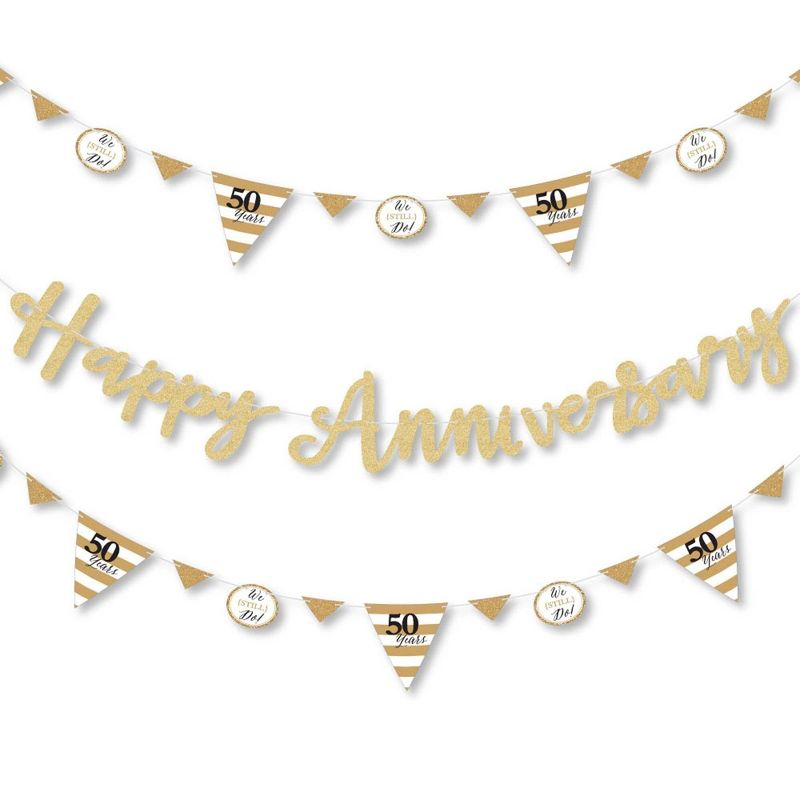 Big Dot of Happiness We Still Do - 50th Wedding Anniversary - Letter Banner Decor - 36 Cutouts & No-Mess Real Gold Glitter Happy Anniversary Letters