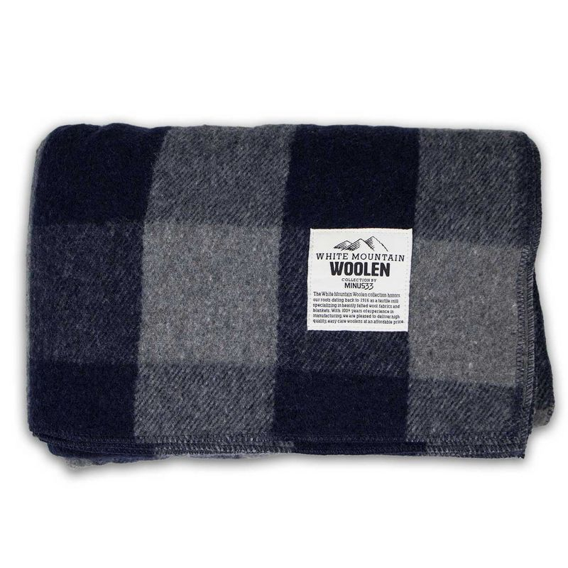 Minus33 Merino Wool M33 - Camp Throw Blanket White Mountain Woolen Gray and Blue Plaid