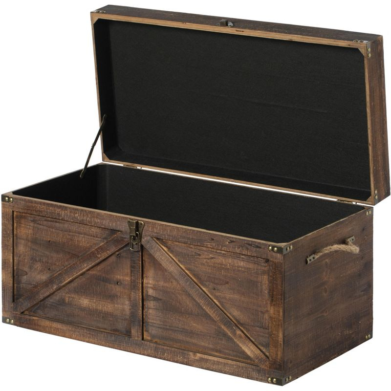 Vintiquewise Vintiquewise Brown Large Wooden Lockable Trunk Farmhouse Style Rustic Design Lined Storage Chest with Rope Handles