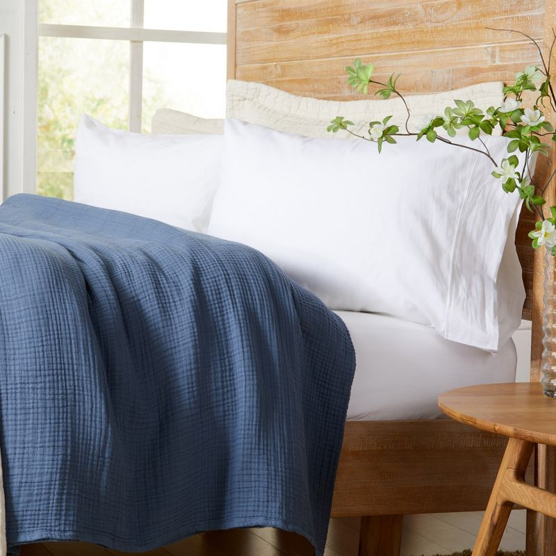 Market & Place 100% Cotton Muslin Bed Blanket King Blue