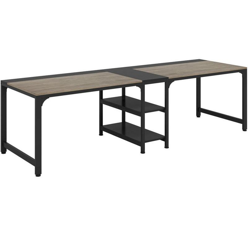 LITTLE TREE 90.55" Double Desk with Storage Shelf Gray/Black