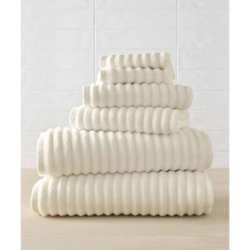6pc Mason Low Twist Ribbed Towel Set Ivory - Blue Loom: 100% Cotton, Machine Washable, Heavyweight Bath Ensemble