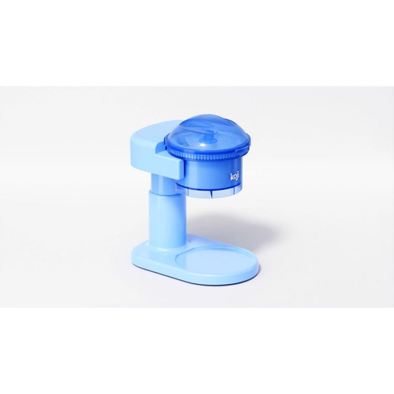 Koji Snow Cone Maker Set: Blue Plastic Shaved Ice Machine & Slushie Maker, Hand Wash, 30W, 6-Volume Capacity